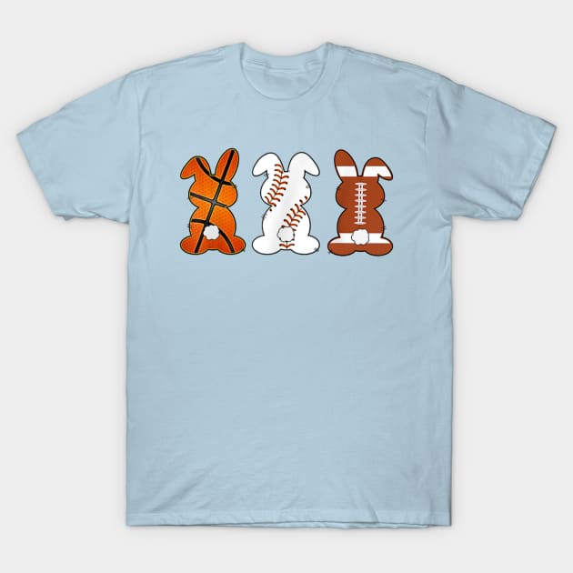 Basketball Baseball Football Sports Easter Bunny Rabbits T-Shirt by Emily Ava 1